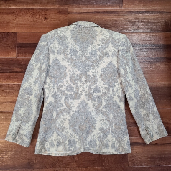 VTG 80 90s Gray Tapestry Damask Paisley Wool Single Button Satin Lined Blazer 10 - Picture 4 of 16